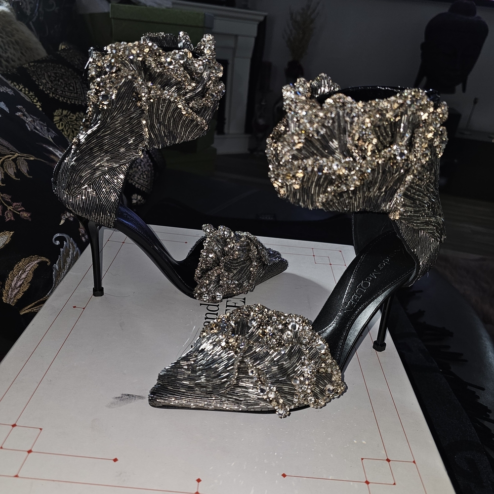 Alexander McQueen Black and Silver Embellished Heels